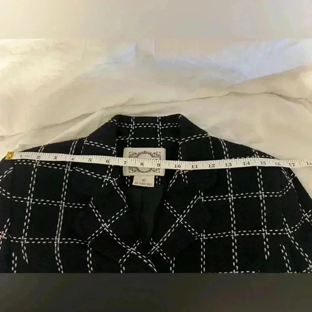 Women Moiselle Vintage Black Plaid Blazer/ Jacket- Wool - Picture 8 of 13